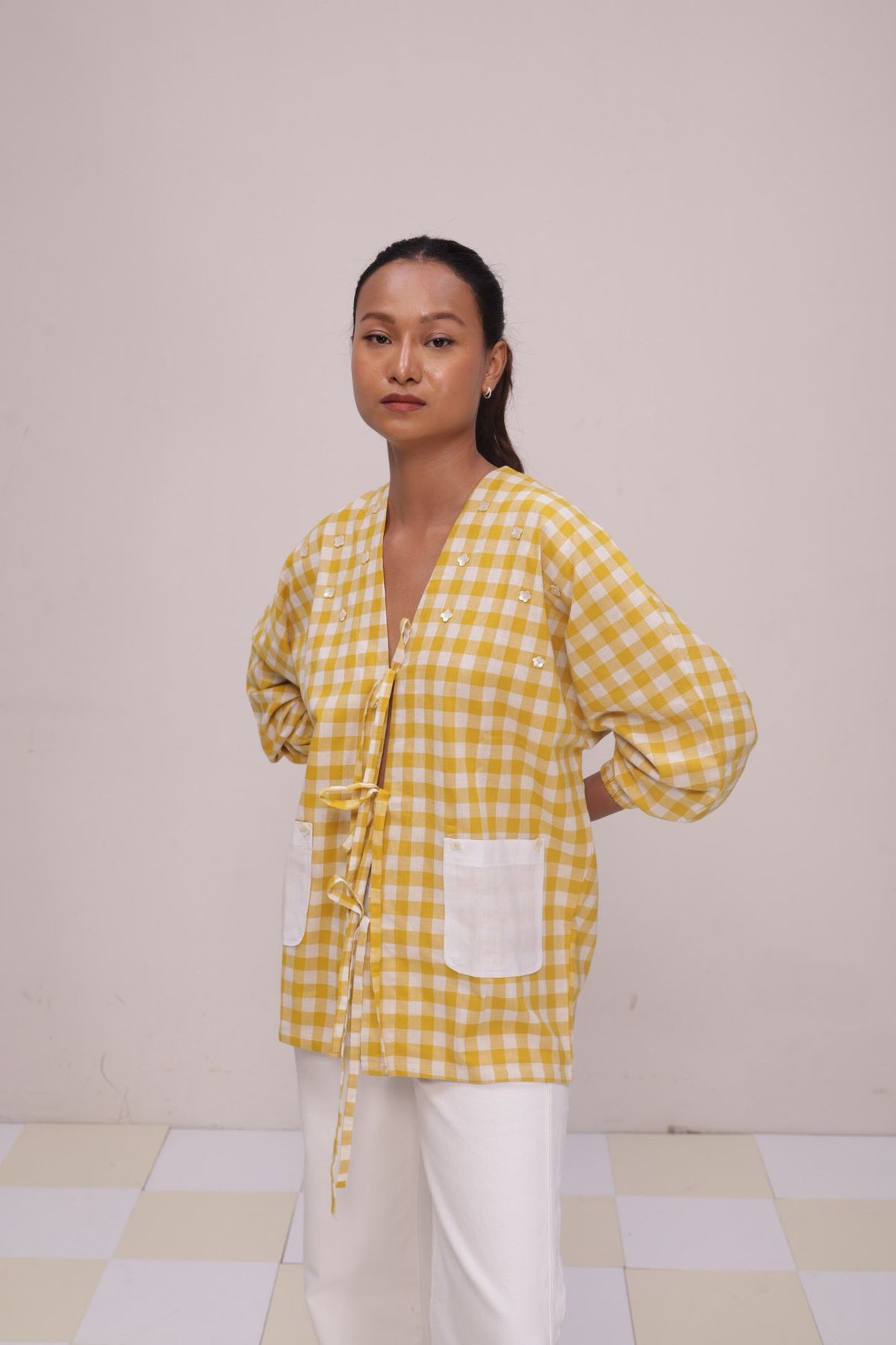 Tie-Up Gingham Shacket