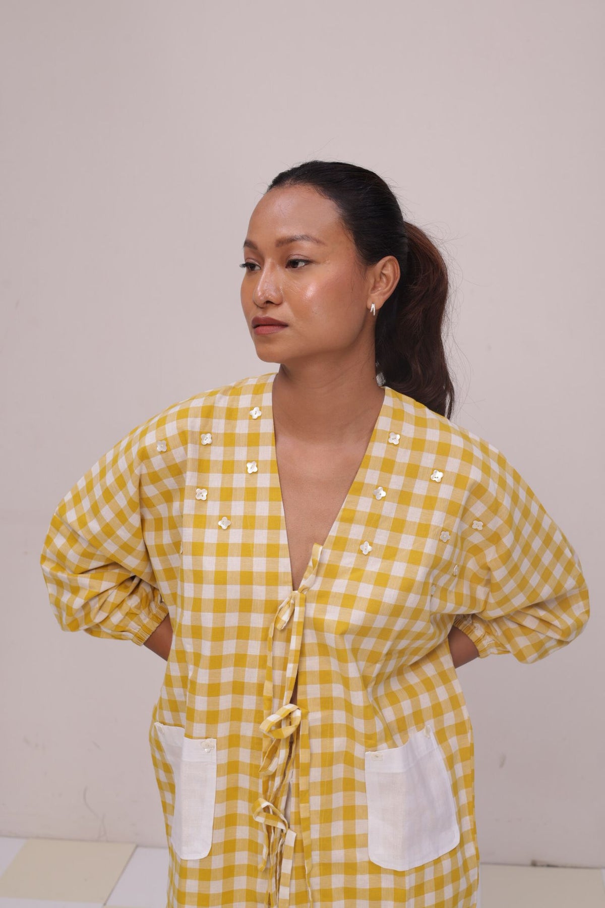 Tie-Up Gingham Shacket