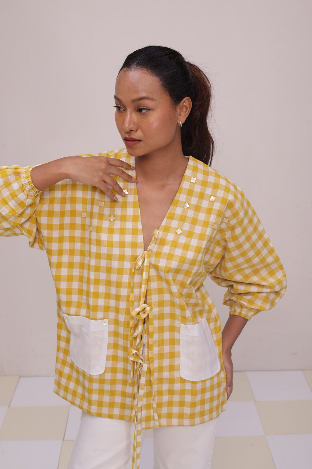Tie-Up Gingham Shacket