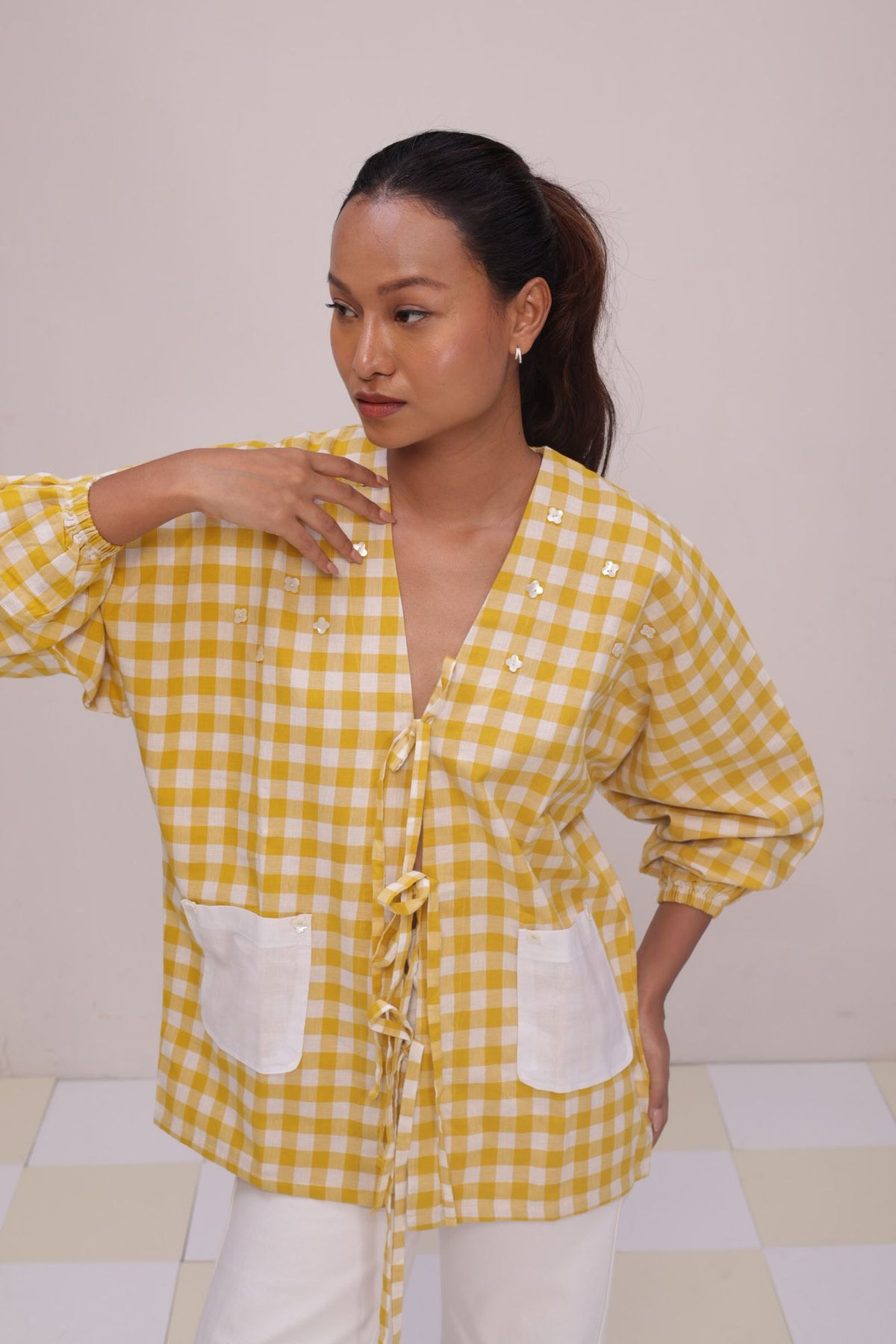 Tie-Up Gingham Shacket